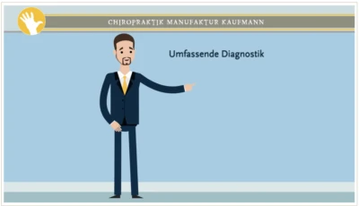 Mann im Comicstil vor einem blauen Hintergrund.