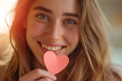 Ein Mädchen, das ein ausgeschnittenes Papierherz hält und den Betrachter anlächelt.